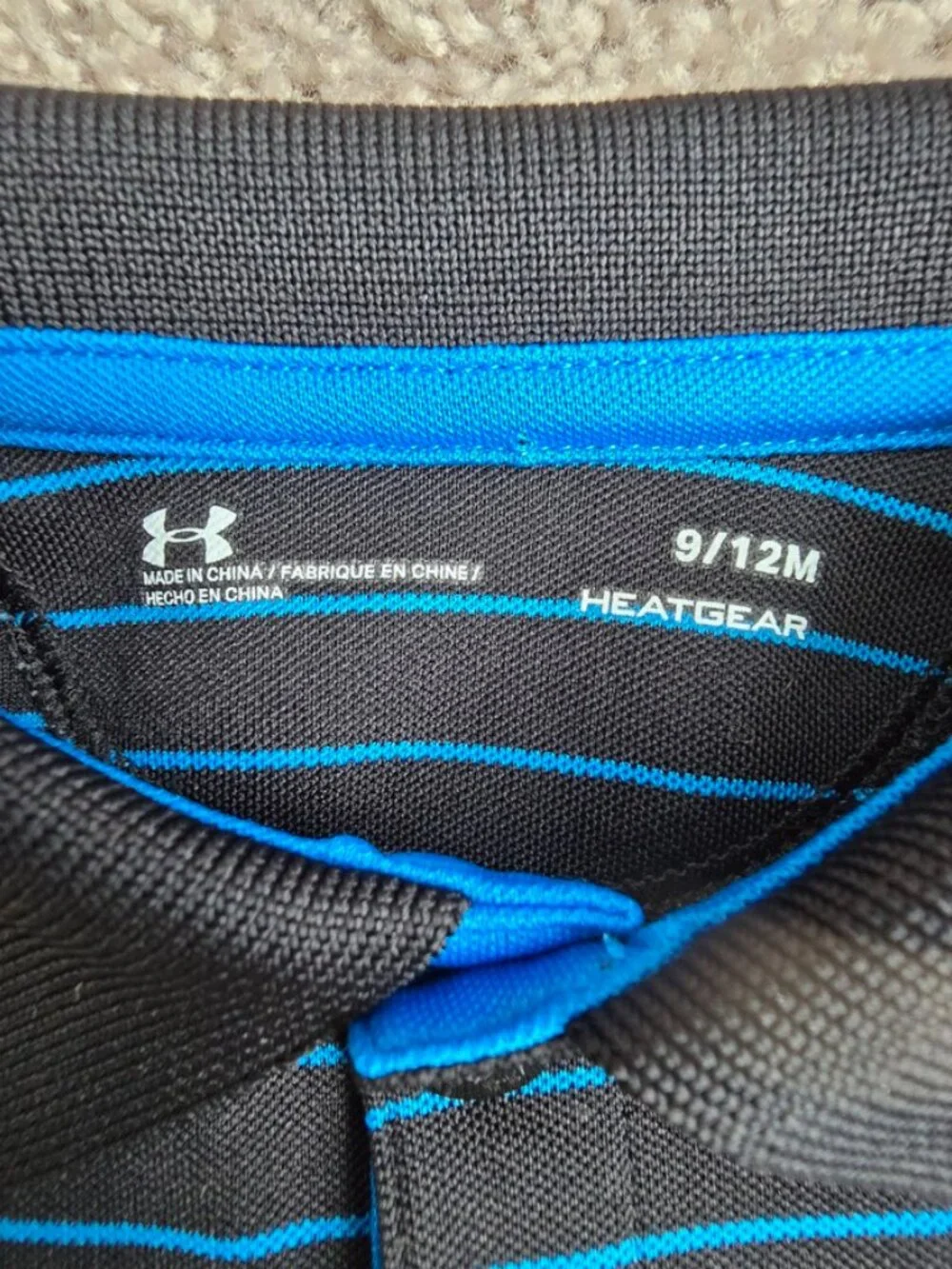 Under Armour Baby Boys Polo Bodysuit Striped HeatGear 9-12 Months Black Blue